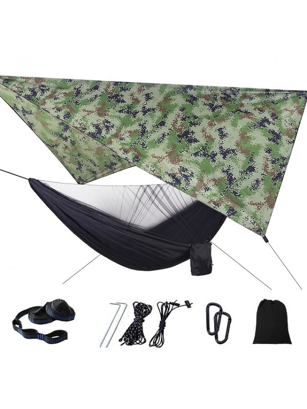 Camping Hammock with Mosquito Net Hammock Rain Fly Outdoor Portable Sunscreen Anti-Mosquito Ultra Light (UL) Breathable Parachute Nylon with Carabiners and Tree Straps for 2 person Camping / Hiking #7441955