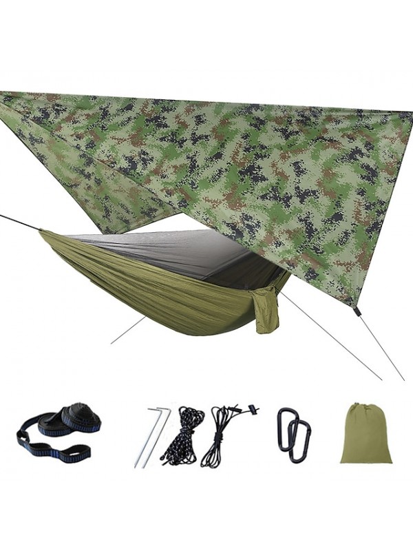 Camping Hammock with Mosquito Net Hammock Rain Fly Outdoor Portable Sunscreen Anti-Mosquito Ultra Light (UL) Breathable Parachute Nylon with Carabiners and Tree Straps for 2 person Camping / Hiking #7441955