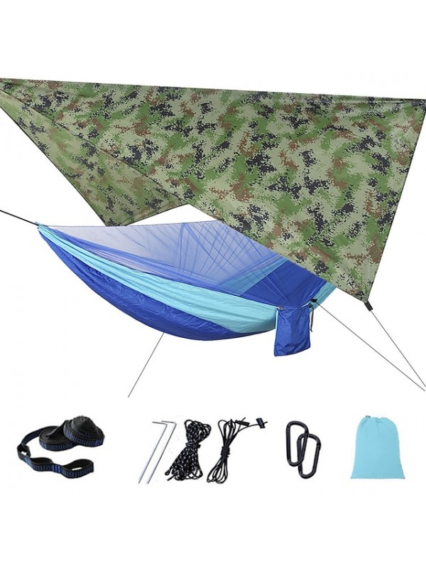 Camping Hammock with Mosquito Net Hammock Rain Fly Outdoor Portable Sunscreen Anti-Mosquito Ultra Light (UL) Breathable Parachute Nylon with Carabiners and Tree Straps for 2 person Camping / Hiking #7441955