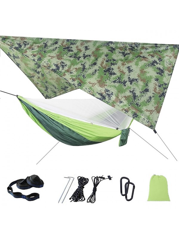 Camping Hammock with Mosquito Net Hammock Rain Fly Outdoor Portable Sunscreen Anti-Mosquito Ultra Light (UL) Breathable Parachute Nylon with Carabiners and Tree Straps for 2 person Camping / Hiking #7441955