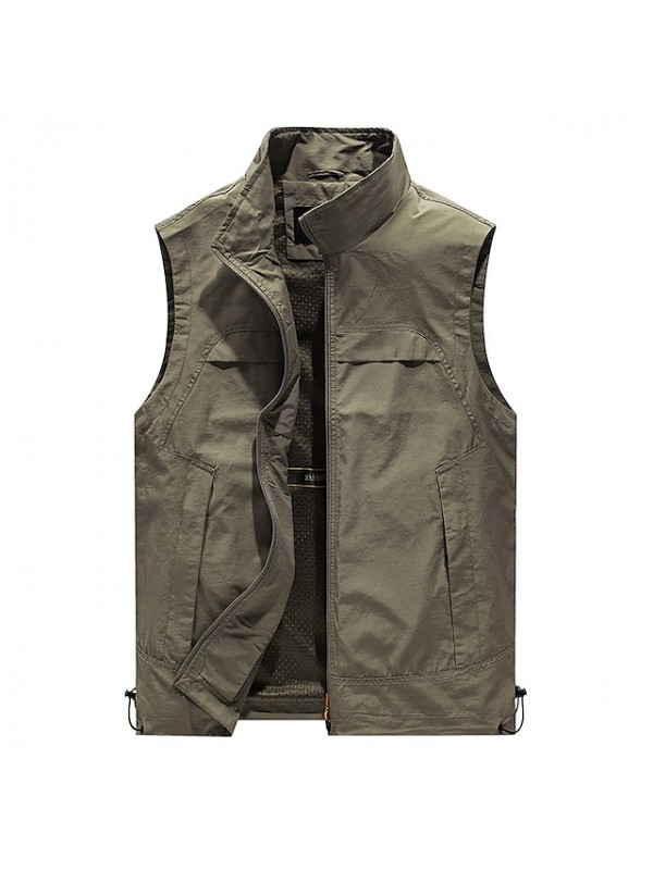 Men's Fishing Vest Hiking Vest Outerwear Jacket Top Outdoor Breathable Lightweight Soft Comfortable Spring Summer Black khaki Army Green Fishing Climbing Running #9024373