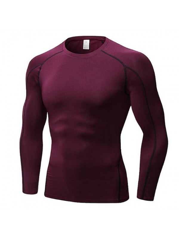 YUERLIAN Men's Long Sleeve Compression Shirt Tee Tshirt Sweatshirt Base Layer Top Athletic Elastane Quick Dry Breathability Lightweight Fitness Gym Workout Exercise Sportswear Burgundy Dark Navy #6560989