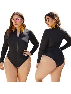 Women's One Piece Swimsuit Rash Guard Elastane Bodysuit Bathing Suit SPF50 UV Sun Protection UPF50+ Long Sleeve Front Zip - Swimming Surfing Beach Water Sports Solid Colored Autumn / Fall Spring #8514052