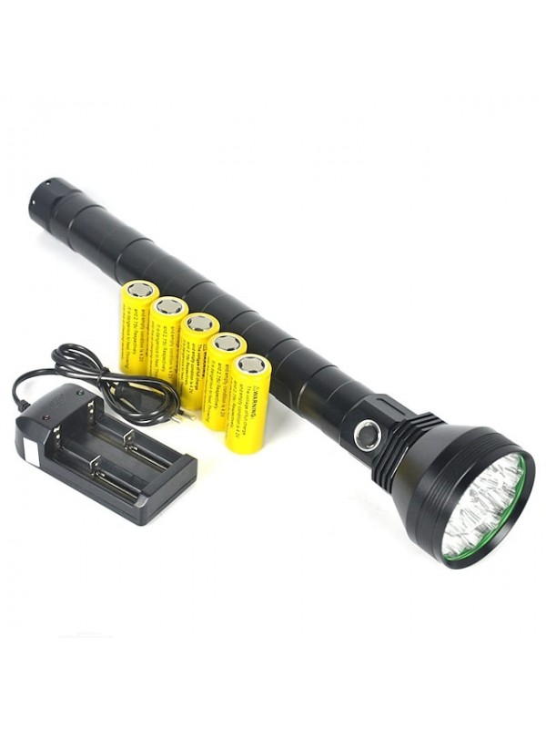 LED Flashlights / Torch Handheld Flashlights / Torch 22000 lm LED 12 Emitters 1 Mode with Batteries Professional Camping / Hiking / Caving Everyday Use Police / Military EU USA Black #6831214