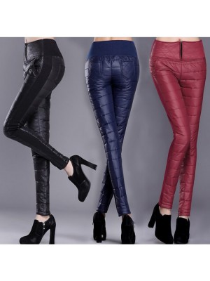 3 colors women high waist down pants winter thicken down pants elasticity warm trousers double-sided cotton s-6xl wine red s #8388949