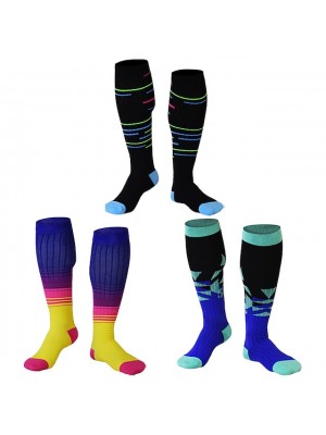 Men's Women's Compression Socks Hiking Socks Winter Summer Outdoor Breathable Lightweight Soft Comfortable triangle geometry big color bar Fluorescence on black for Fishing Climbing Running #9024309