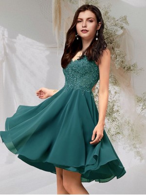 A-Line Flirty Elegant Homecoming Engagement Dress V Neck Backless Sleeveless Short / Mini Chiffon with Beading Lace Insert 2022 #8983156