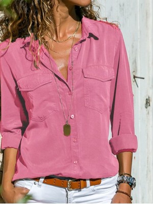 Women's Plus Size Blouse Shirt Solid Colored Shirt Collar Basic Tops Purple Blushing Pink Wine #7129252