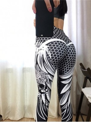 Women's Sports Leggings Print Ankle-Length Pants Gym Yoga Stretchy Print Patterned Comfort Sports High Waist Skinny Black S M L XL #8351414