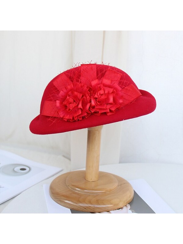 Women's Party Hat Party Wedding Special Occasion Flower Flower Wine Black Hat Red Fall Winter Spring Holiday #8793795