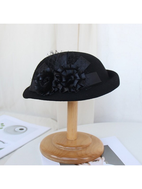 Women's Party Hat Party Wedding Special Occasion Flower Flower Wine Black Hat Red Fall Winter Spring Holiday #8793795