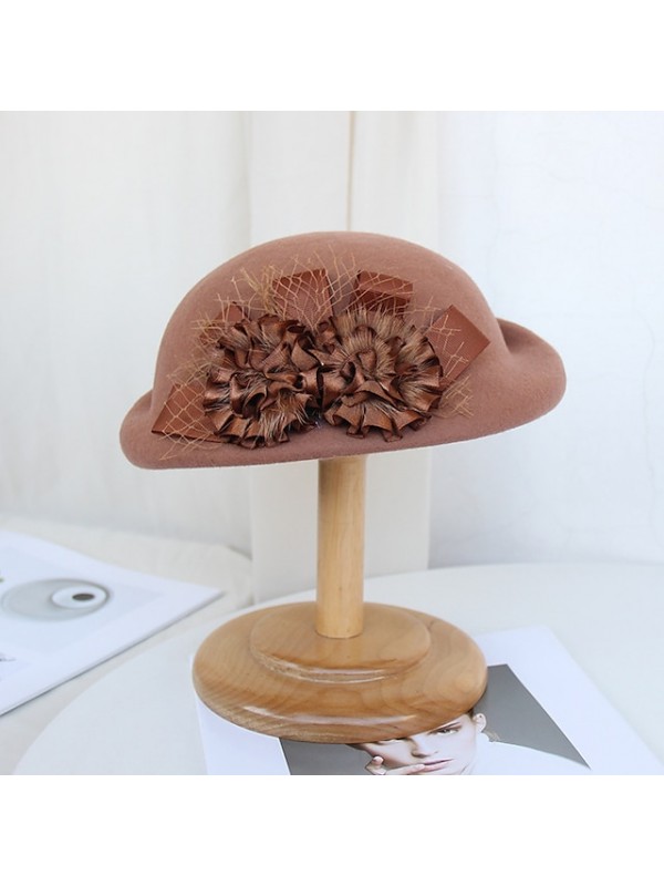 Women's Party Hat Party Wedding Special Occasion Flower Flower Wine Black Hat Red Fall Winter Spring Holiday #8793795