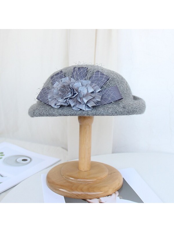 Women's Party Hat Party Wedding Special Occasion Flower Flower Wine Black Hat Red Fall Winter Spring Holiday #8793795