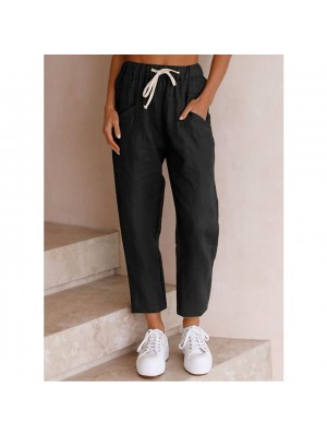 Women's Fashion Chinos Side Pockets Elastic Drawstring Design Ankle-Length Pants Casual Weekend Inelastic Plain Comfort Mid Waist Green Black Gray Khaki Red S M L XL XXL #9027803