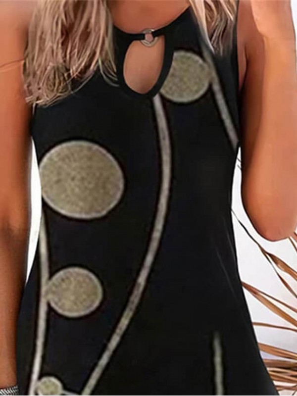 Women's A Line Dress Short Mini Dress Blue Black Sleeveless Geometric Print Summer Round Neck Casual 2022 S M L XL XXL 3XL 4XL 5XL #8738975