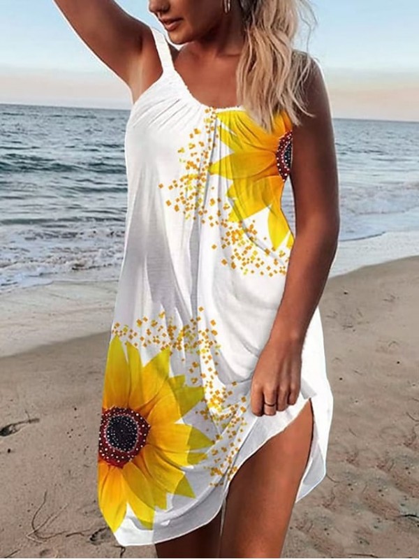 Women's Strap Dress Short Mini Dress Sleeveless Sunflower Print Summer Casual Loose 2022 S M L XL XXL #8568302