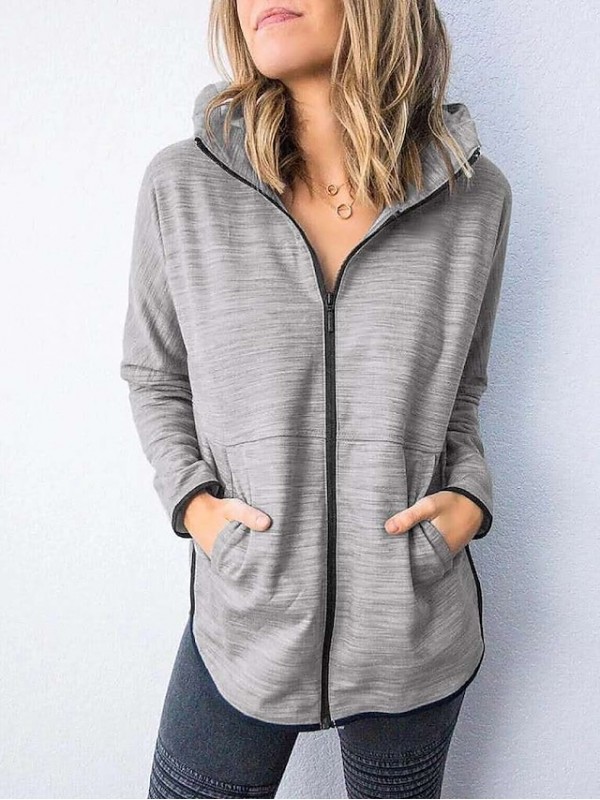 Women's Sweater Coat Valentine's Day Casual / Daily Spring & Summer Regular Coat V Neck Regular Fit Sporty Jacket Solid Color Others Lake blue ArmyGreen Gray #8370408