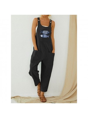 Women's Fashion Jumpsuit Rompers Side Pockets Elastic Waist Full Length Pants Casual Weekend Micro-elastic Graphic Cotton Blend Comfort Mid Waist Black S M L XL XXL #8988671