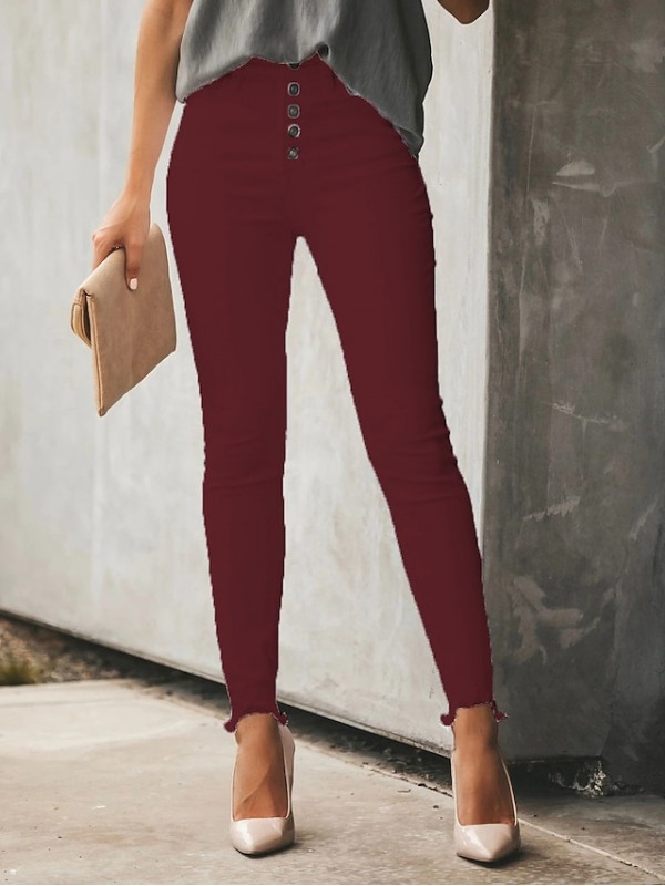 Women's Chino Tights Tassel Fringe Full Length Pants Casual Solid Color Cotton Blend Sports Mid Waist Skinny Blue Wine Black Gray White S M L XL XXL #8904619