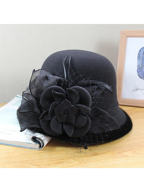 Women's Party Hat Party Wedding Special Occasion Flower Flower Black White Hat Gray Fall Winter Spring Holiday #8793834