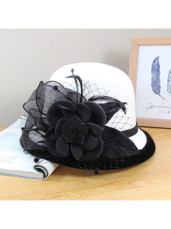 Women's Party Hat Party Wedding Special Occasion Flower Flower Black White Hat Gray Fall Winter Spring Holiday #8793834