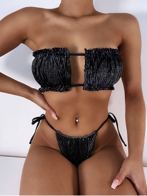 Women's Swimwear Bikini 2 Piece Swimsuit Tie Knot Hole Solid Color Black Bathing Suits New Fashion Sexy / Padded Bras #8662614