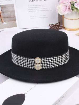 Women's Chic & Modern Party Hat Party Wedding Street Beaded Houndstooth Camel Black Hat Portable Fashion Wedding / White / Green / Fall / Winter #8851833