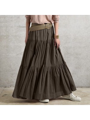 Women's Basic Streetwear Swing Maxi Skirts Casual / Daily Weekend Solid Colored Ruffle Purple Wine Black S M L / Loose #8792531