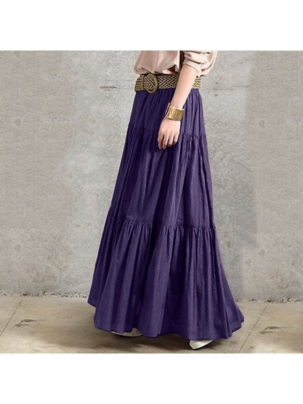 Women's Basic Streetwear Swing Maxi Skirts Casual / Daily Weekend Solid Colored Ruffle Purple Wine Black S M L / Loose #8792531