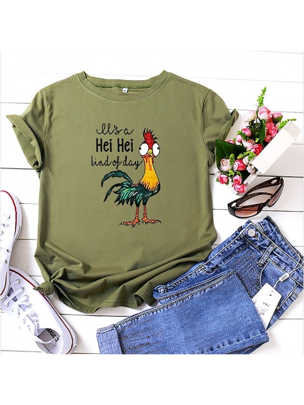 it's a hei hei kind of day shirt for women cartoon chicken graphic print tee letter print short sleeve tee shirts #8279482