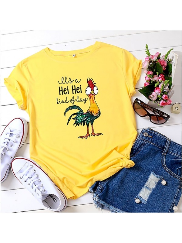 it's a hei hei kind of day shirt for women cartoon chicken graphic print tee letter print short sleeve tee shirts #8279482