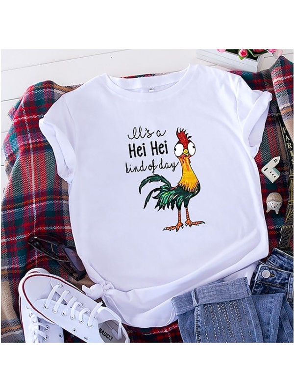 it's a hei hei kind of day shirt for women cartoon chicken graphic print tee letter print short sleeve tee shirts #8279482