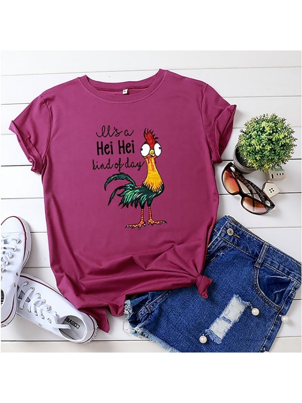 it's a hei hei kind of day shirt for women cartoon chicken graphic print tee letter print short sleeve tee shirts #8279482