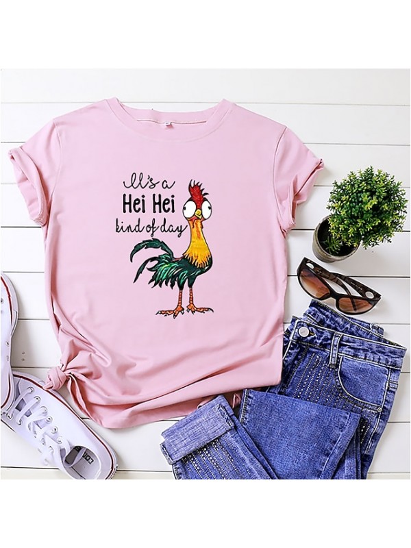 it's a hei hei kind of day shirt for women cartoon chicken graphic print tee letter print short sleeve tee shirts #8279482