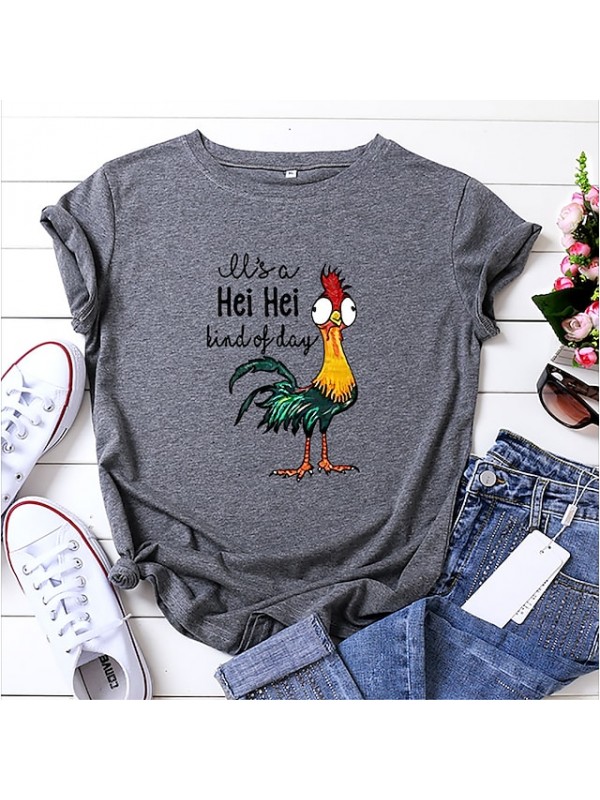 it's a hei hei kind of day shirt for women cartoon chicken graphic print tee letter print short sleeve tee shirts #8279482