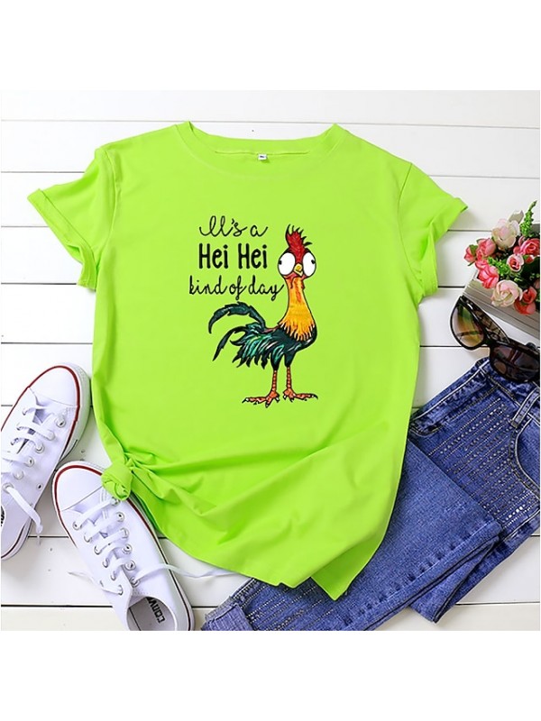 it's a hei hei kind of day shirt for women cartoon chicken graphic print tee letter print short sleeve tee shirts #8279482