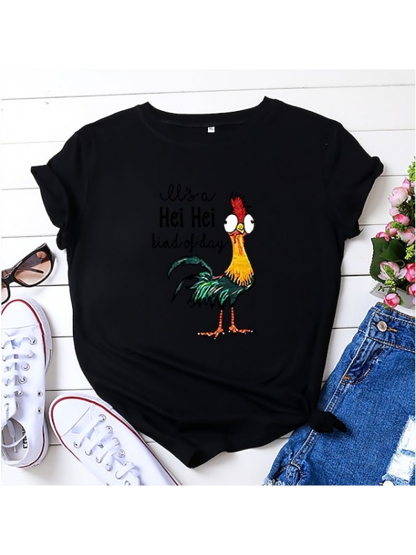 it's a hei hei kind of day shirt for women cartoon chicken graphic print tee letter print short sleeve tee shirts #8279482