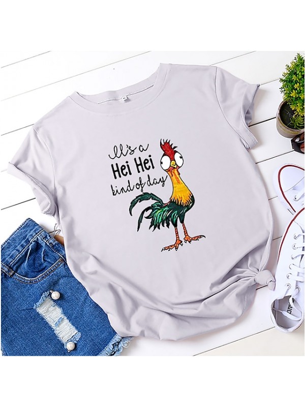 it's a hei hei kind of day shirt for women cartoon chicken graphic print tee letter print short sleeve tee shirts #8279482