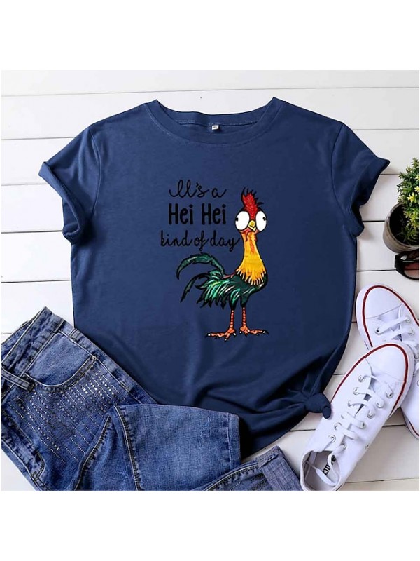 it's a hei hei kind of day shirt for women cartoon chicken graphic print tee letter print short sleeve tee shirts #8279482