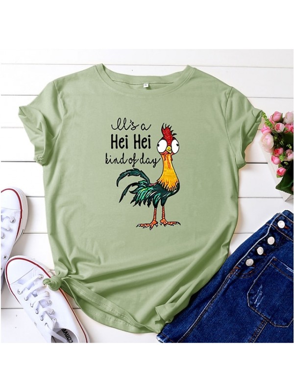 it's a hei hei kind of day shirt for women cartoon chicken graphic print tee letter print short sleeve tee shirts #8279482