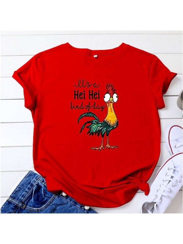 it's a hei hei kind of day shirt for women cartoon chicken graphic print tee letter print short sleeve tee shirts #8279482