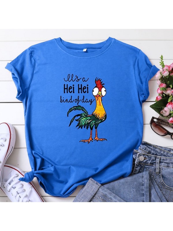 it's a hei hei kind of day shirt for women cartoon chicken graphic print tee letter print short sleeve tee shirts #8279482