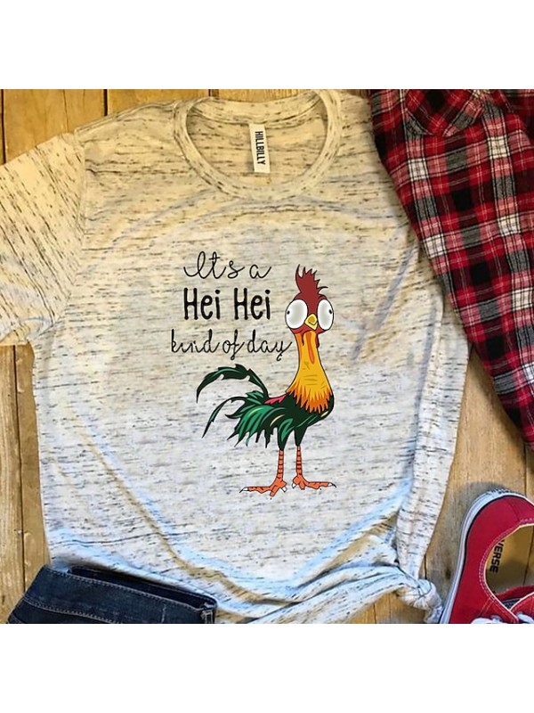 it's a hei hei kind of day shirt for women cartoon chicken graphic print tee letter print short sleeve tee shirts #8279482