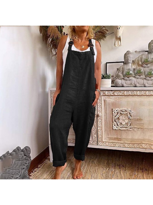 Women's Fashion Jumpsuit Rompers Side Pockets Full Length Pants Casual Weekend Inelastic Plain Comfort Mid Waist Green Black Red S M L XL XXL #9027345