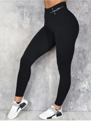 Women's Sporty Basic Skinny Leggings Pure Color Letter Print Full Length Pants Daily Sports Stretchy Solid Colored Letter Cotton High Waist Skinny Blue Black Gray Wine S M L XL XXL / Yoga / Mid Waist #7991931