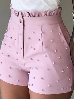 Women's Basic Shorts Pants Solid Colored Mid Waist Loose Blushing Pink Black White S M L XL XXL #7981927