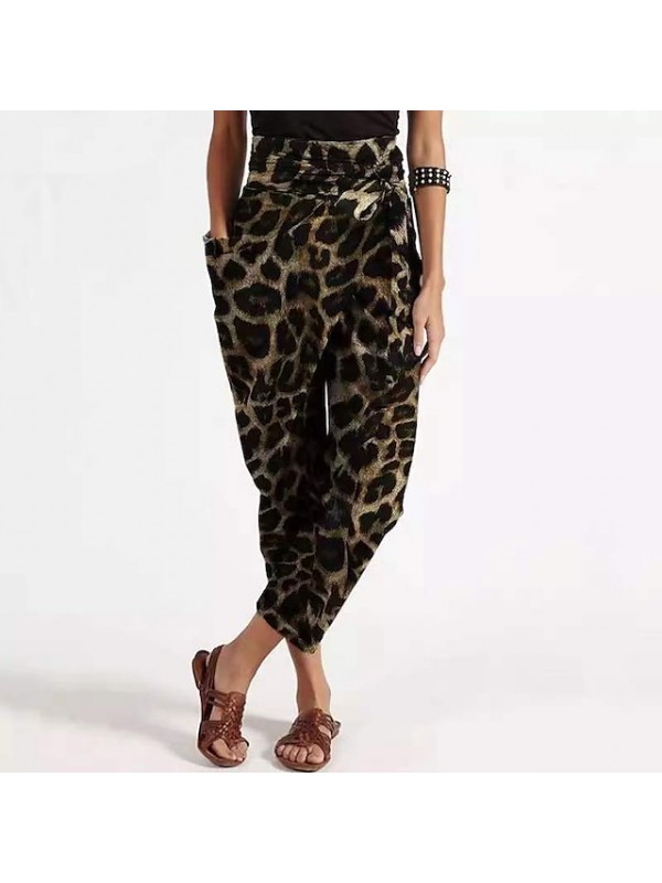 Women's Fashion Chinos Side Pockets Print Ankle-Length Pants Casual Weekend Micro-elastic Leopard Comfort Mid Waist Grey Khaki Coffee S M L XL XXL #9024125