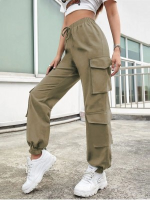 Women's Hip-Hop Athleisure Jogger Tactical Cargo Multiple Pockets Elastic Drawstring Design Ankle-Length Pants Leisure Sports Weekend Micro-elastic Plain Comfort Mid Waist Black Khaki S M L XL #8883004