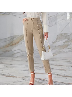 Women's Basic Dress Pants Side Pockets Ankle-Length Pants Business Work Micro-elastic Plain Comfort Mid Waist Khaki S M L XL #8979496