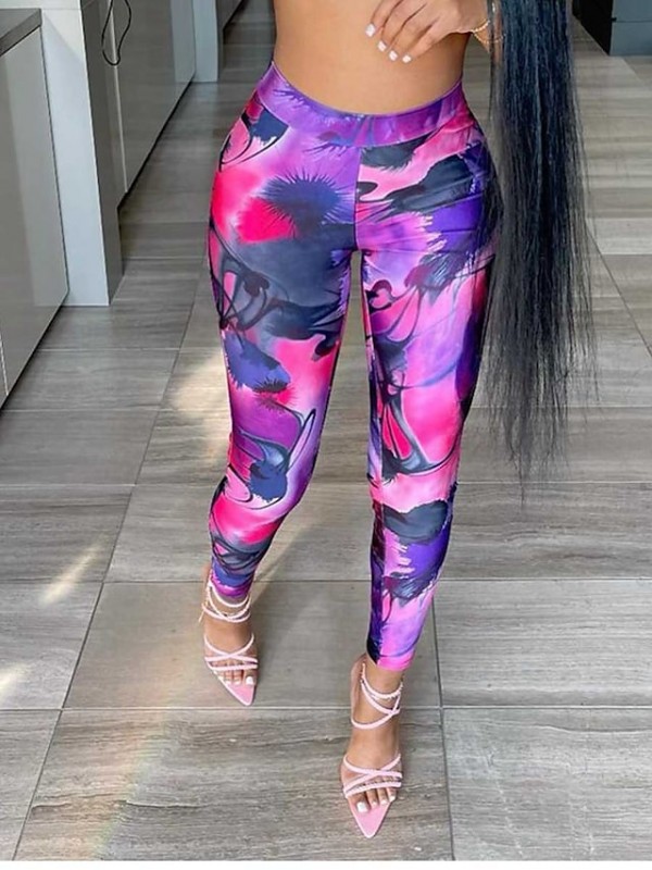 Women's Athleisure Sports Tights Leggings Print Full Length Pants Weekend Yoga Stretchy Graphic Comfort Mid Waist Slim Blue Fuchsia S M L XL XXL #8985106